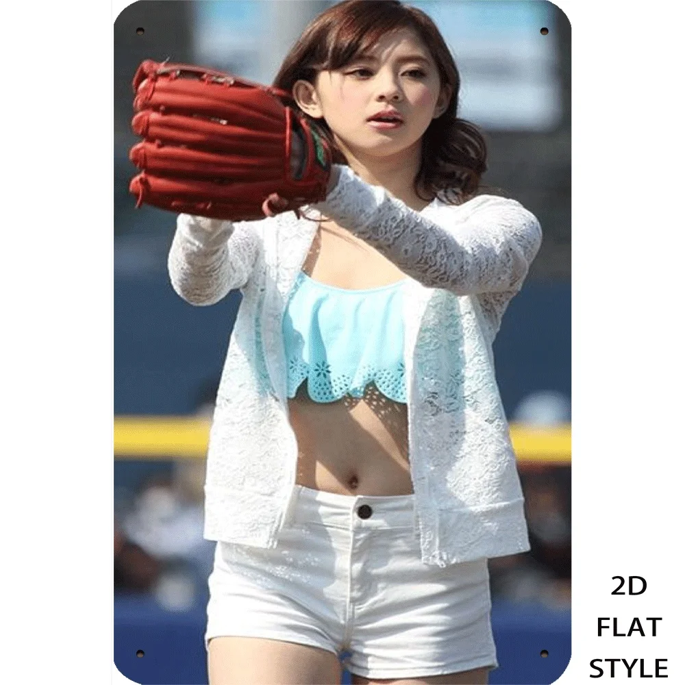 1pc Retro Iron Sign Metal Logo 2D Flat Poster 8x12in 20x30cm Vintage Sporty Baseball Girl Tin Art Print Home Wall Decor Durable