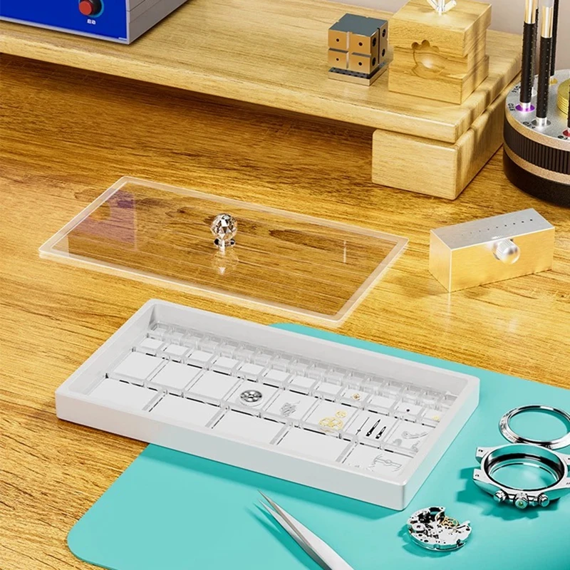 Transparent Watch Parts Storage Organizer Anti Dust Tray Guard Dust Cover Suitable for Watchmakers and Repair Shops