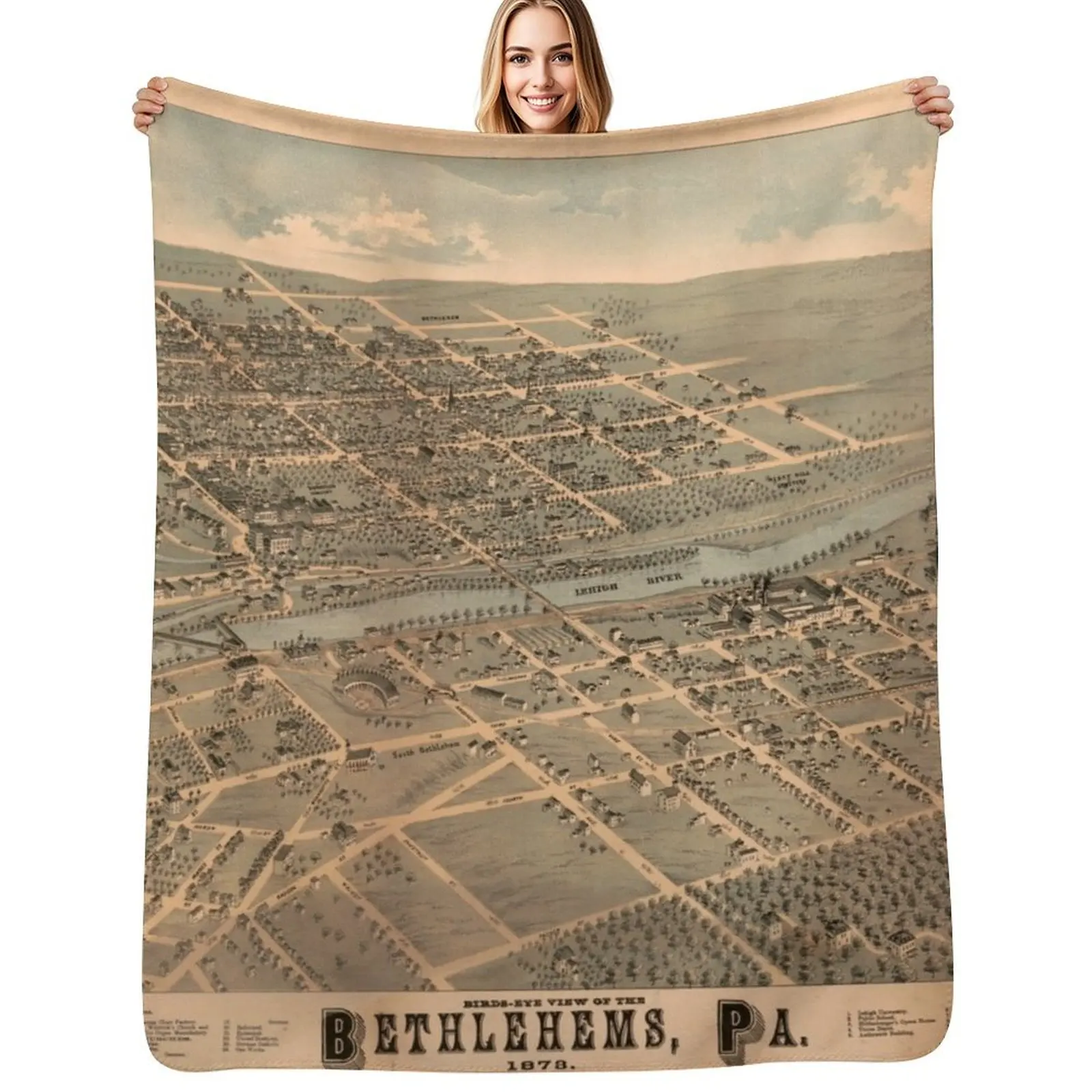 

Vintage Pictorial Map of Bethlehem PA (1878) Throw Blanket bed plaid Soft Sofa Quilt Picnic Blankets
