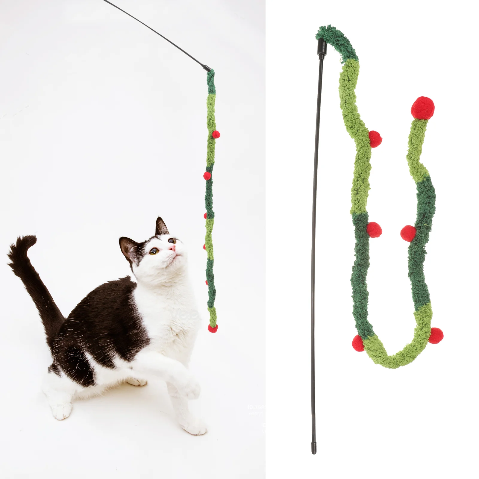 Colorful Kitten Teaser Sticks Christmas Cat Plush Figure Toys Teasing Wand For Cats Decorative Hangings