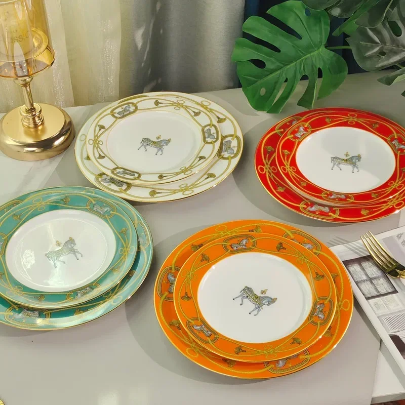 

Luxury Bone China Dishes 8 10 inch Plates Porcelain Dessert Cake Dish Pastry Fruit Tray Ceramic Tableware Steak Dinner Plates