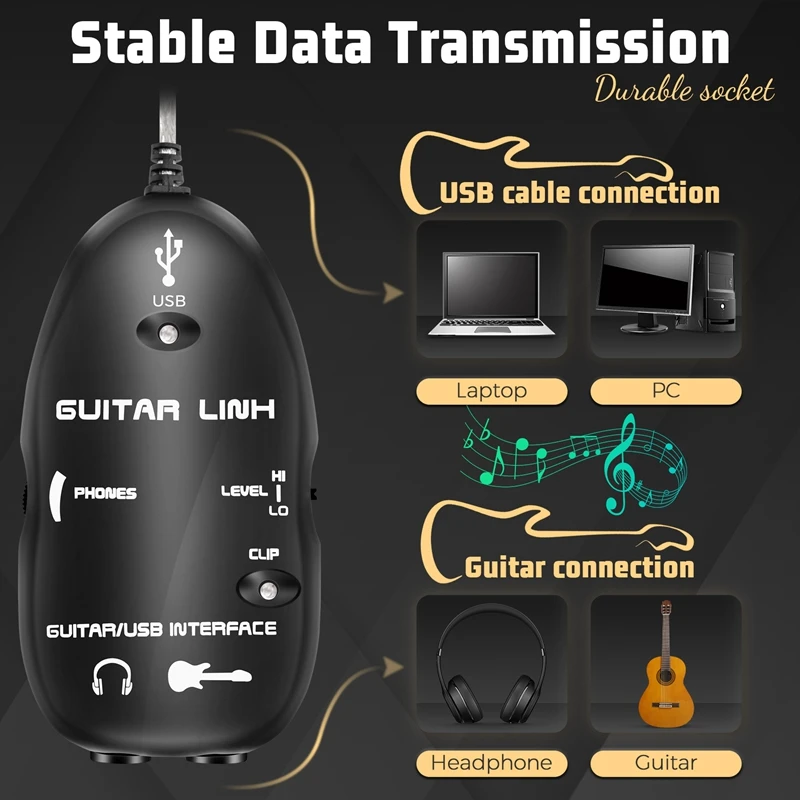 كابل ربط الغيتار إلى واجهة USB ، محول ، ماك ، كمبيوتر شخصي ، تسجيل CD ، استوديو ، كمبيوتر محمول