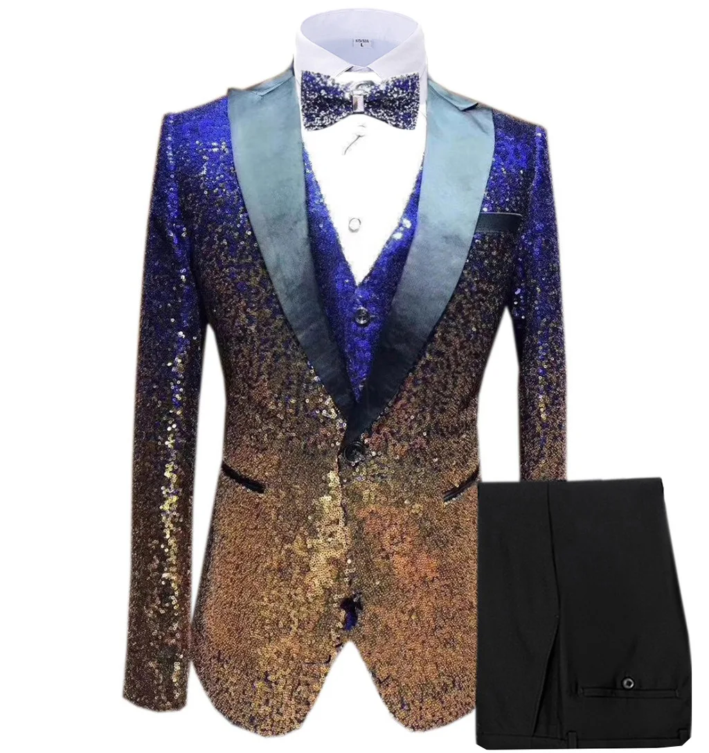 Conjunto de terno de três peças masculino, roupas de desempenho, padrinhos de casamento, noivo, novo, A539