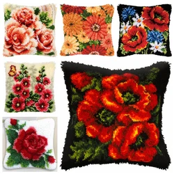Bright Flowers Series Segment Embroidery Pillow Flowers Grass Coarse Wool Cross Stitch 3D Latch Hook Kit Carpet DIY Embroidery