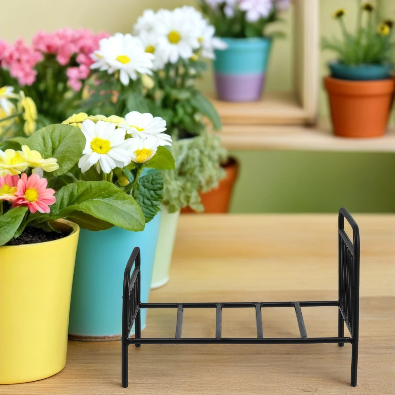

Small Bed Flower Pot Stand Dollhouse Decorations Furniture Metal Artificial Toy Potting Iron