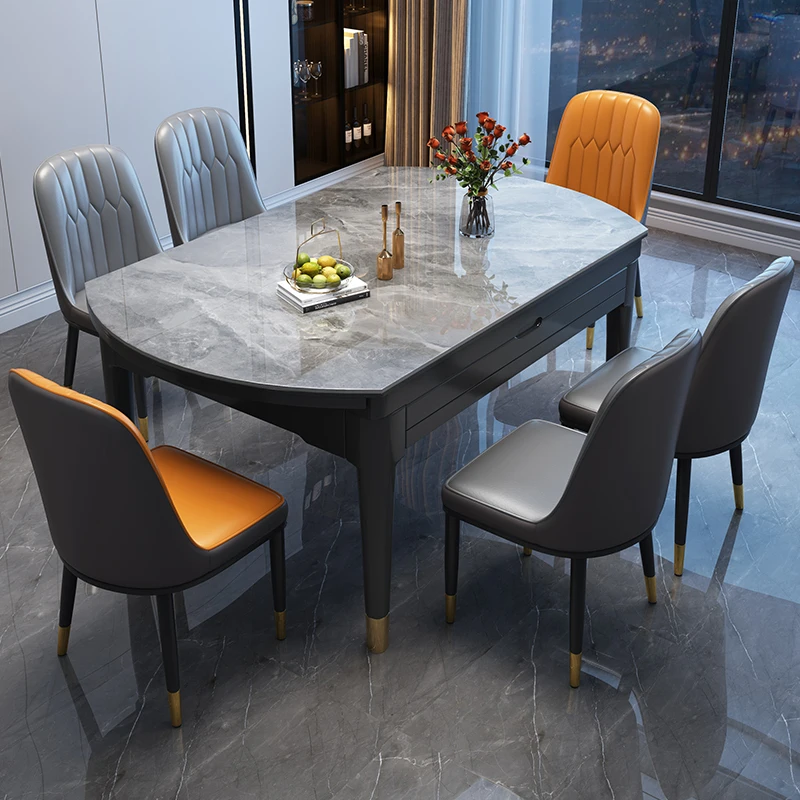 

Black Legs Metal Table Chairs Unique Family Extendable Kitchen Mobile Table Marble Oval Italian Mesas De Jantar Home Furniture