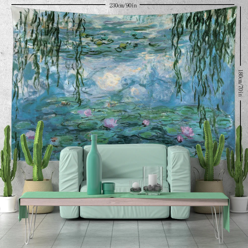 Tapisserie Seerosen von Claude Monet Ölgemälde Blumen Wandbehang Kunst Wohnkultur Polyester Wandteppich für Wohnzimmer Bedro – Detail 3