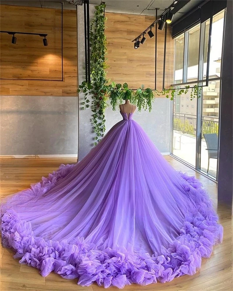 Lilac Princess Quinceanera Dresses Ball Gown Spaghetti Straps Tulle Ruffles Sweet 16 Dresses 15 Años Customized