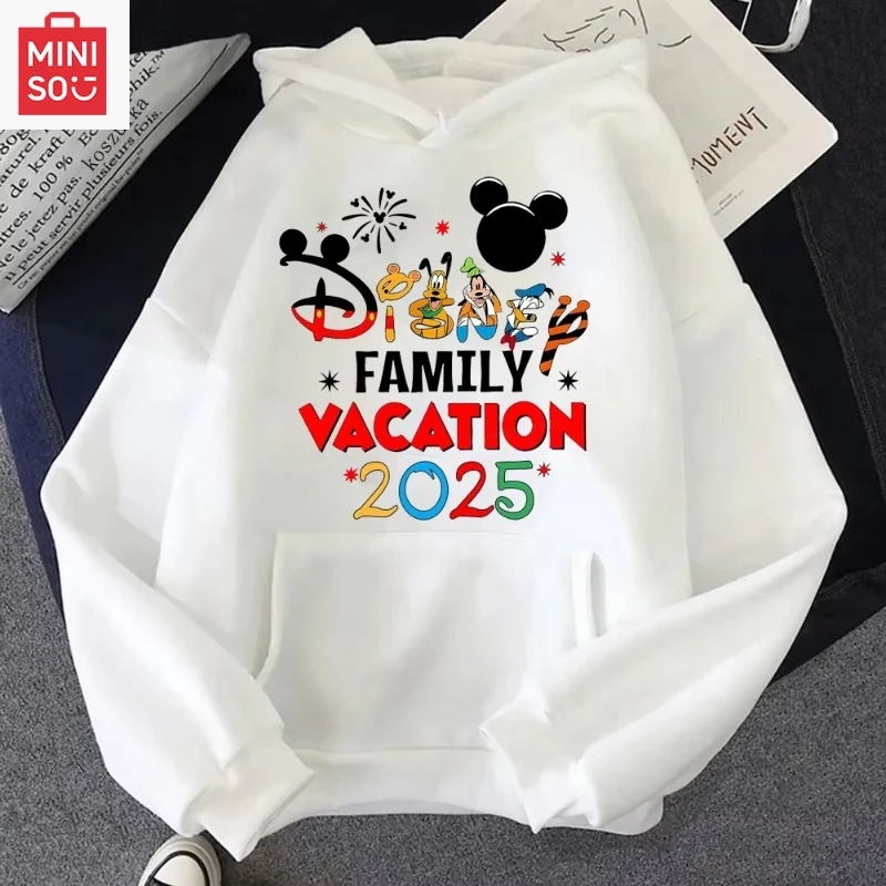 

MINISO Disney 2025 Minnie Mouse Cartoon Anime Female Male Hoodie Fashion Red Sports Couple Sweater Clothes Pullover Spring