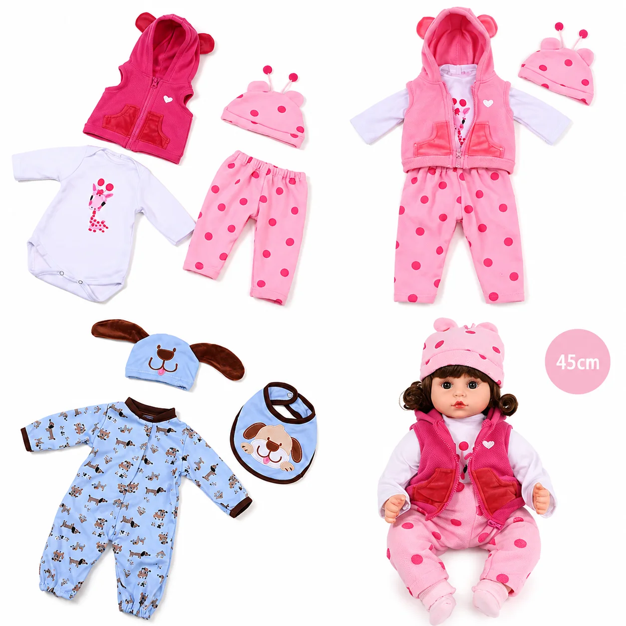 Doll Clothes for 18inch 45cm Reborn Baby Doll Animal Jumpsuits Doll Clothes for Newborn Baby Dolls Accessories Birthday Gifts