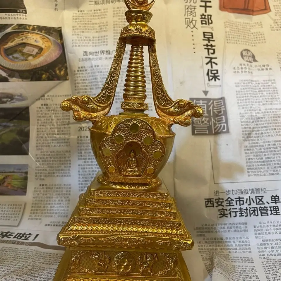 Tibetan pagoda, Bodhi pagoda 7 inches, height 23 cm pure copper gilt, home decoration