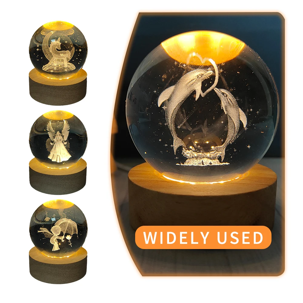3D Crystal Ball Planet Night Light - Laser Engraved Solar System Globe for Home Desktop Christmas Astronomy Festival Decor Gift