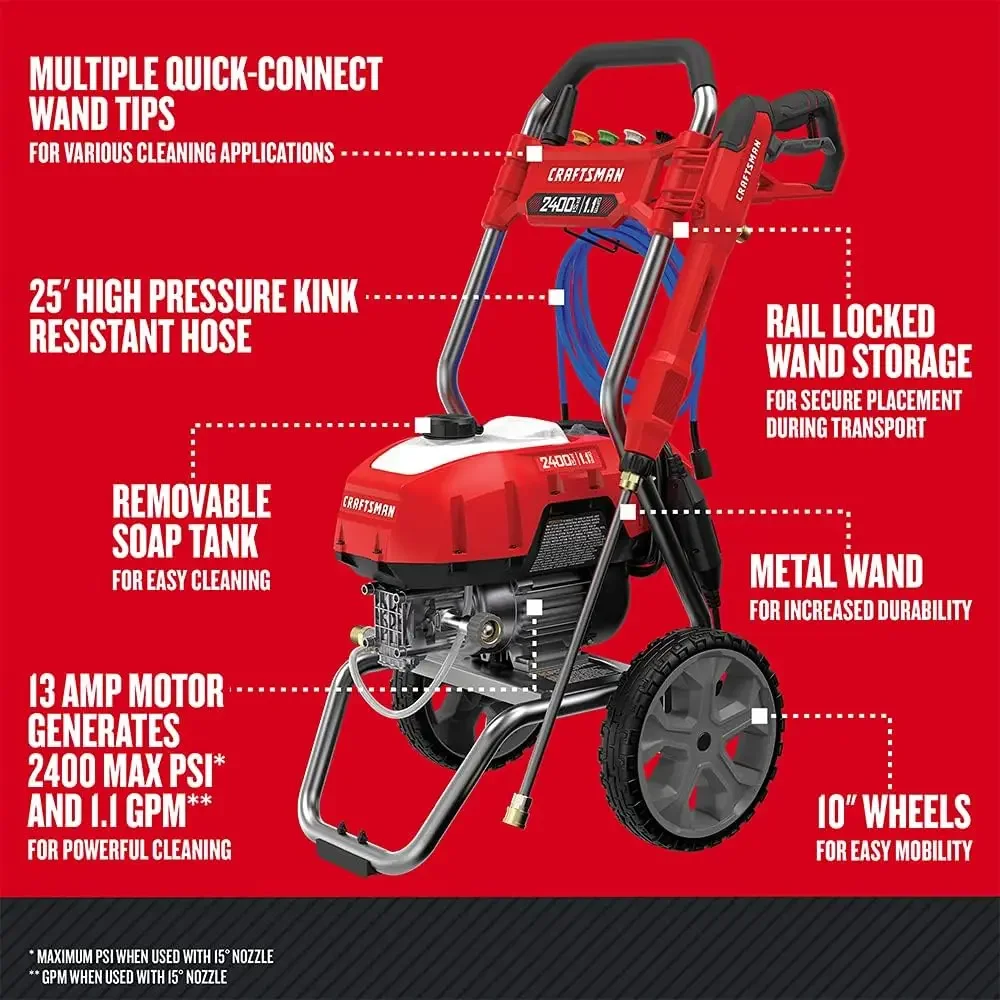 

[New Arrival, Buy Now!]Electric Pressure Washer, Cold Water, 2400-PSI, 1.1-GPM, Corded