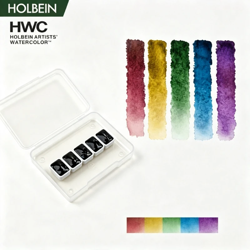 Image of Holbein Künstler-Aquarellfarben Nightfall Precipitated Colors 5 x 0,5 ml Handgefertigte Unterverpackung Feste Aquarellfarben Malbedarf