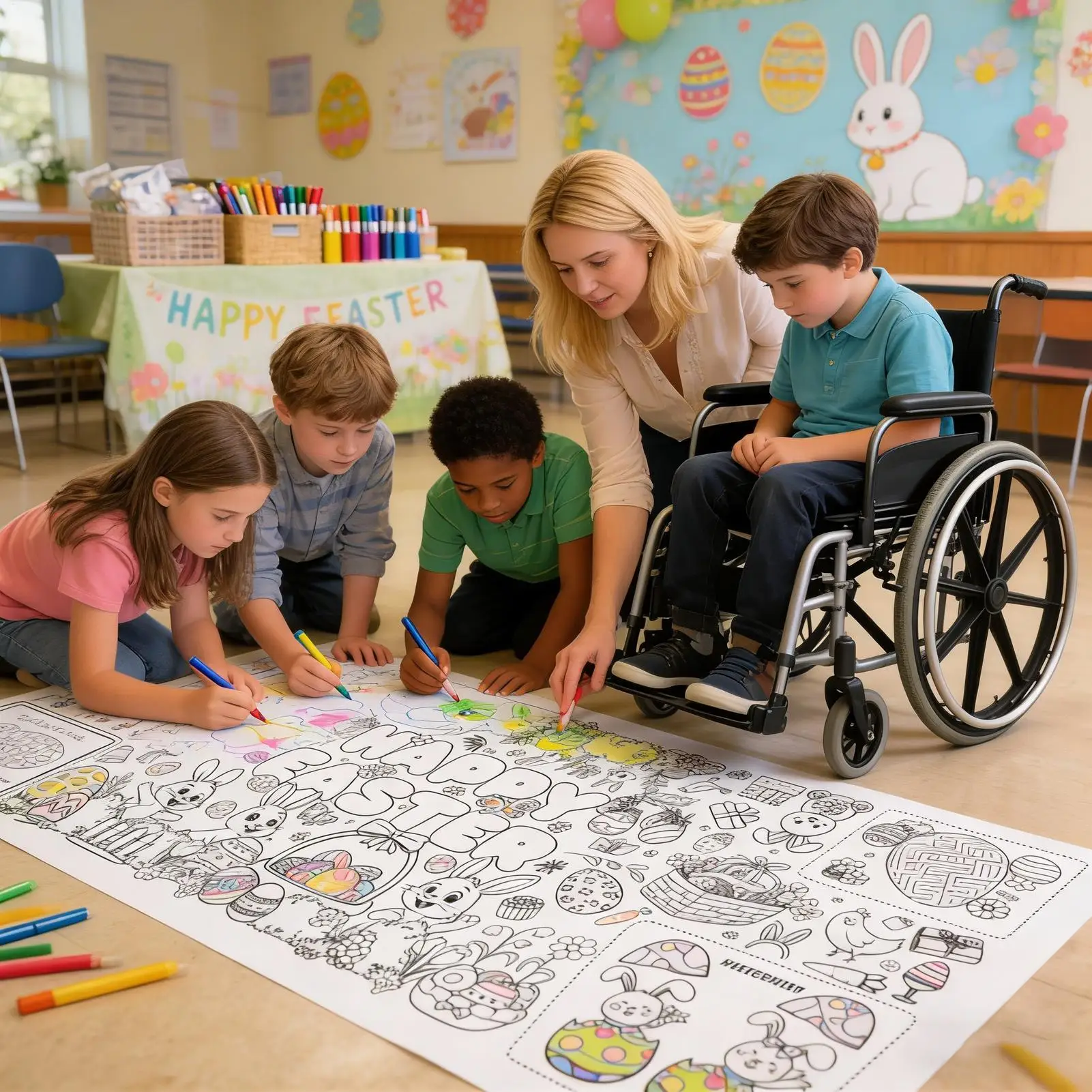 Plakat do kolorowania na Wielkanoc, gigantyczny, 76 x 183 cm, wodoodporny, duży, dekoracyjny, duże arkusze do kolorowania na Wielkanoc, jesień, święta, spotkania rodzinne