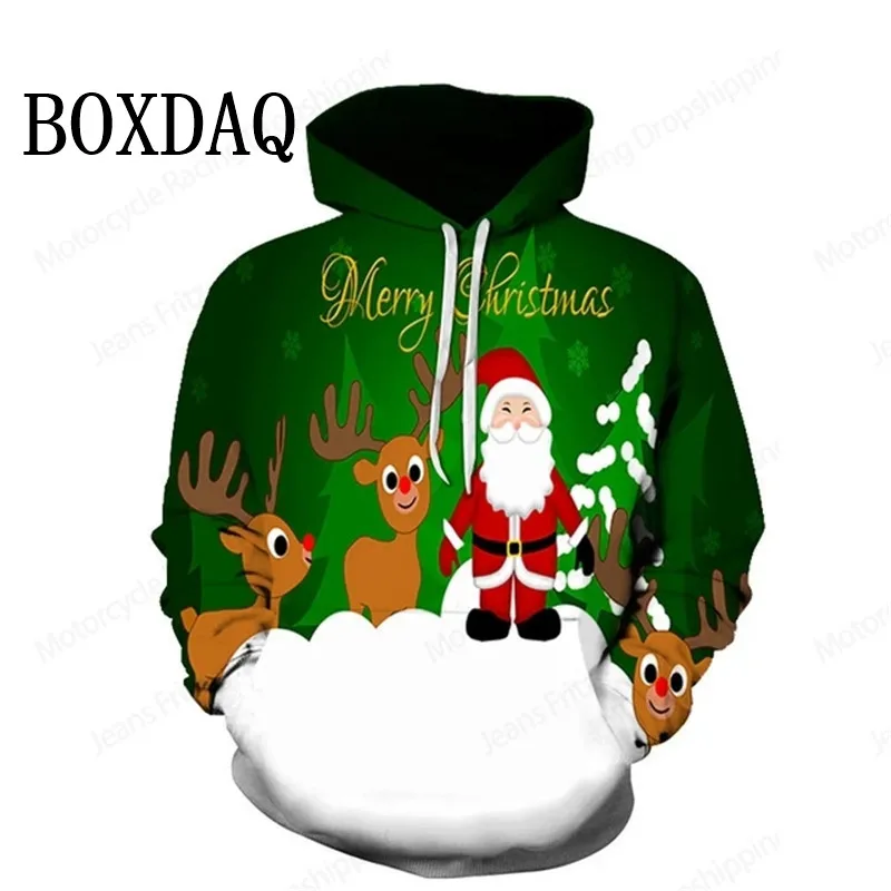 Cute Funny Santa Claus 3D Print Sweatshirt Winter Christmas Patter Hoodies Women Fashion Casual Hooded Women Christmas Party Top