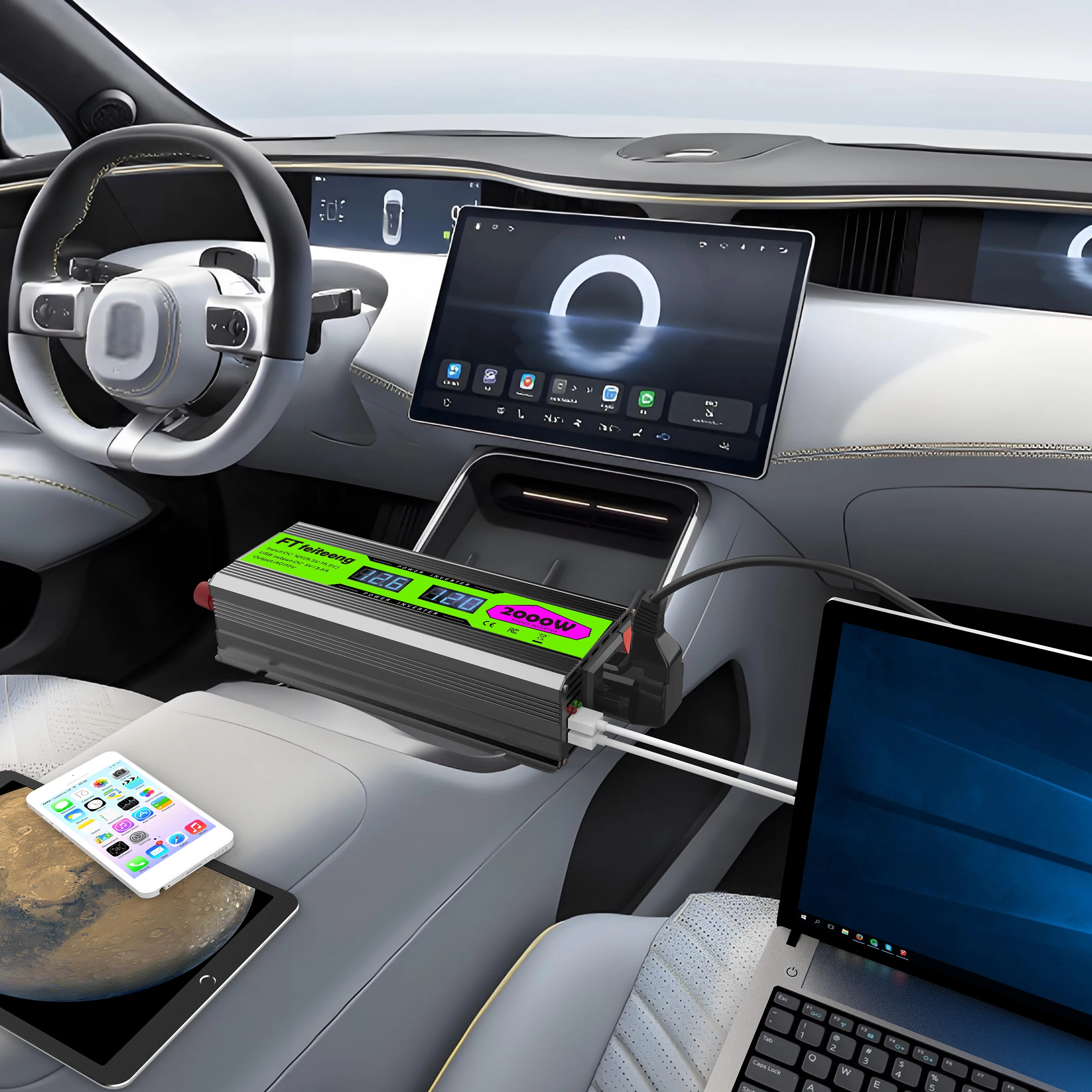 2000W/1000W/500W Power Inverter 12V to 110V with Dual AC Outlets Fast USB for RV Solar Off Grid Camping Emergency