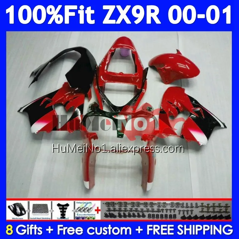 Injection Body For KAWASAKI NINJA ZX900 ZX 9R 900 CC 9 R 214No.114 ZX9 900CC ZX-9R Factory Red ZX9R 00 01 2000 2001 OEM Fairing