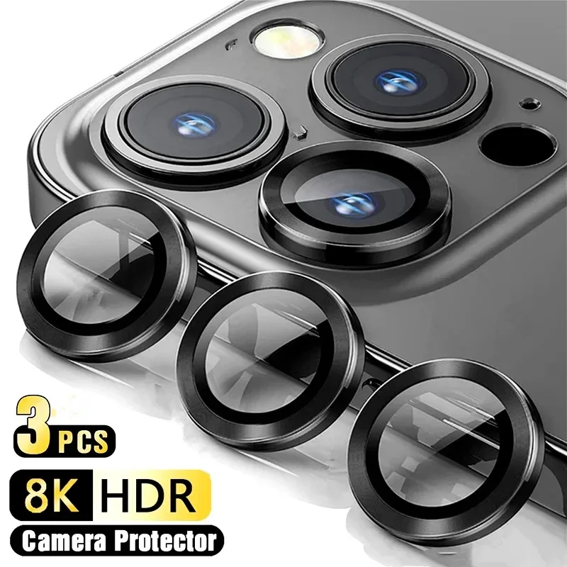 2-3Pcs Tempered Glass Metal Ring Camera Protector Cover For IPhone 11 12 13 14 15 Pro Max 14 15 Plus Rear Lens Film Protect Cap