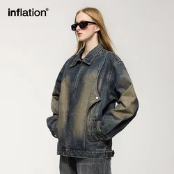 INFLATION Vintage Wash Denim Jacket Men American High Street Retro Streetwear Outerwear