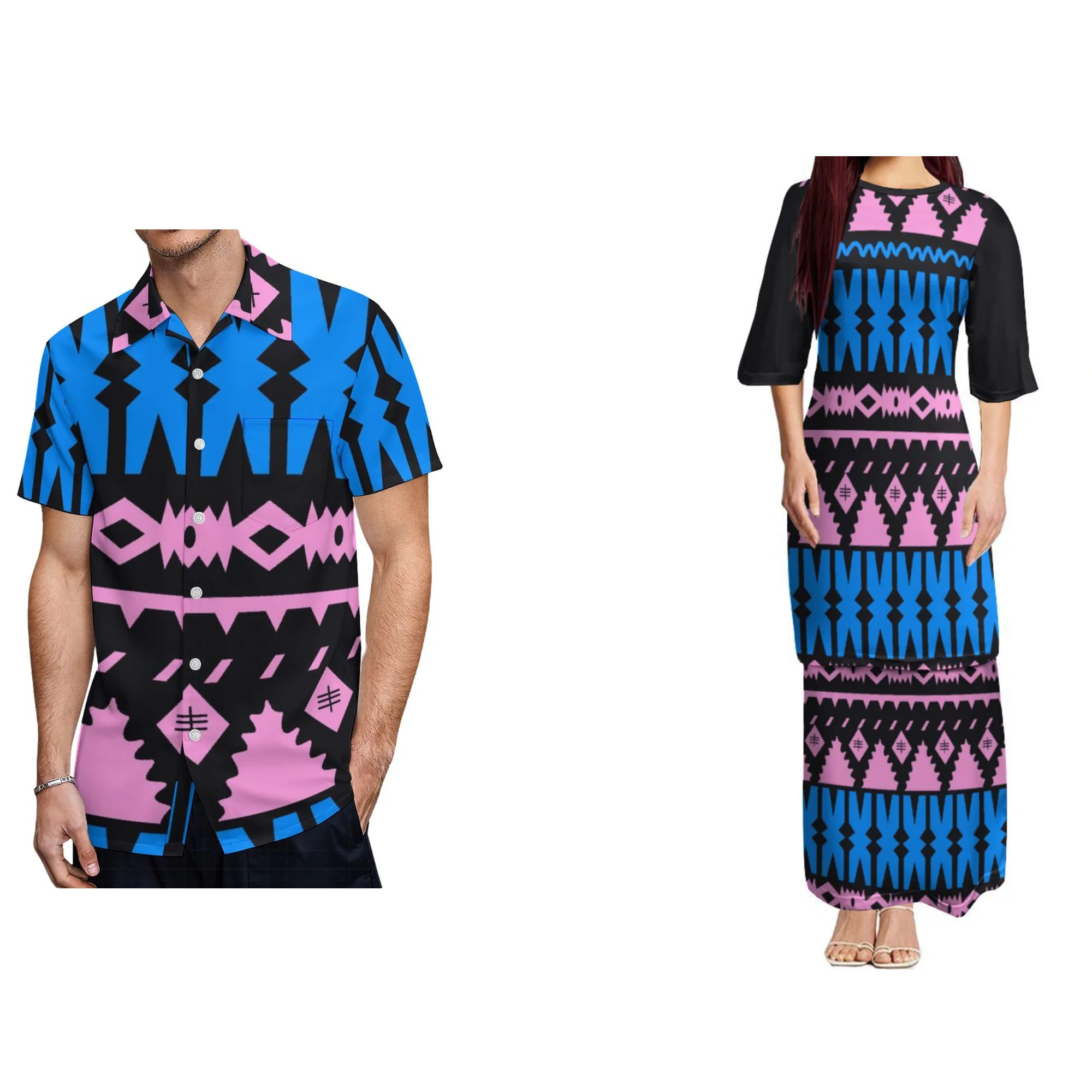 Custom Polynesian Tribal Puletasi Samoan Dress Big Size Crew Neck Half Sleeve Skirt Set Top And Skirts Suit Women 2 Pcs