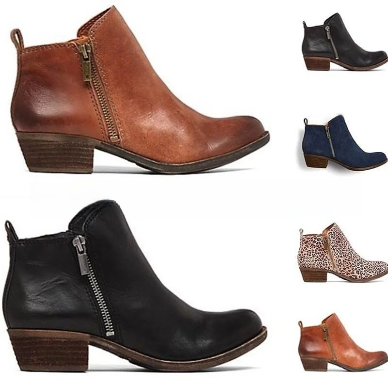 

Retro Faded Color Blo Large Size Side Zipper ort Boots Boots Women's Boots Thiened Flat Heel Spring Autumn Faion