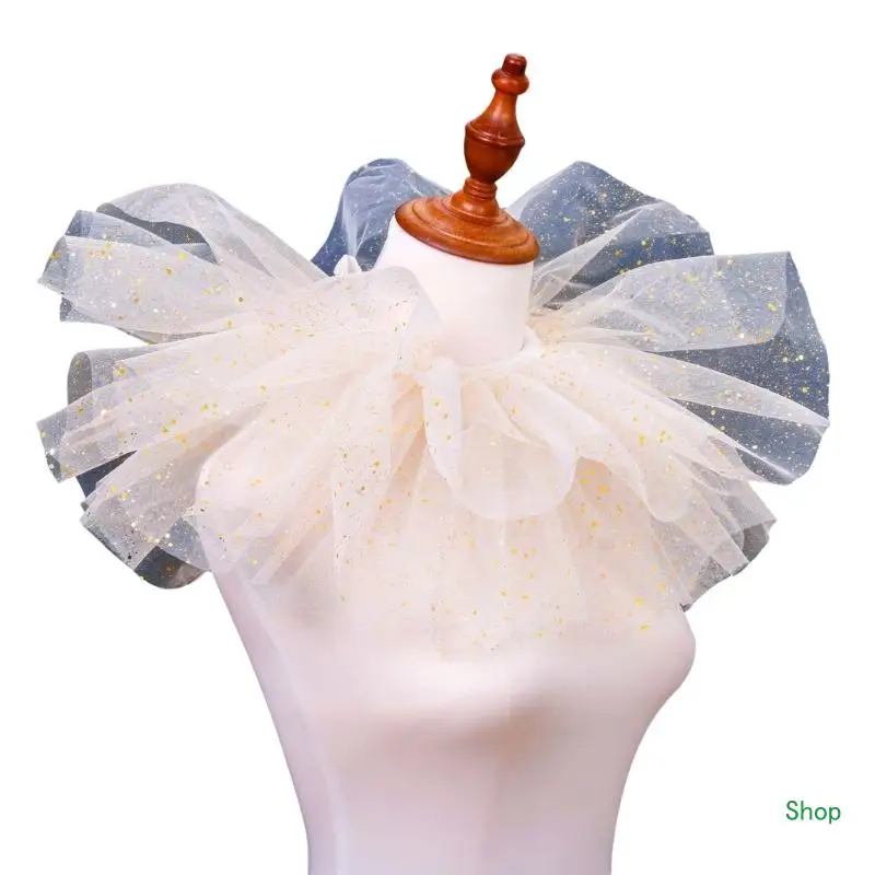 Dropship Victorian Ruffled Tulle Faux Collar Shawl with Dots Detachable Layered Neck Ruff for Women Clown Cosplay Choker