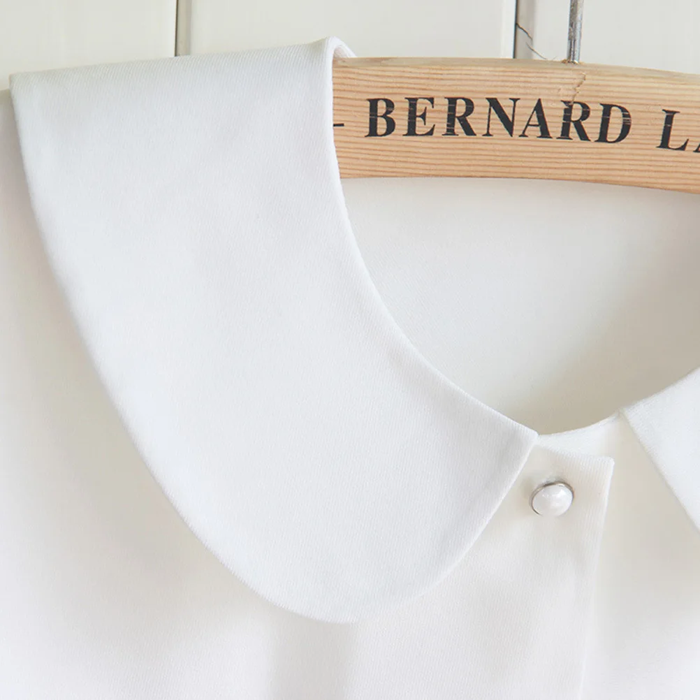 بلوزة نصف قميص بيضاء للنساء والفتيات ذات ياقة مزيفة قابلة للفصل، سهلة المطابقة لأي ملابس مريحة بدون ياقة #3