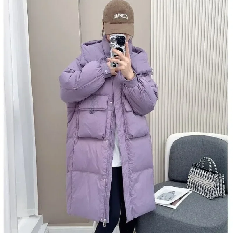 Waist Slimming Down Padded Jacket Women's Winter 2024 New Medium Long Loose Thick Warm Padded Jacket [Cap Can Be Removed]