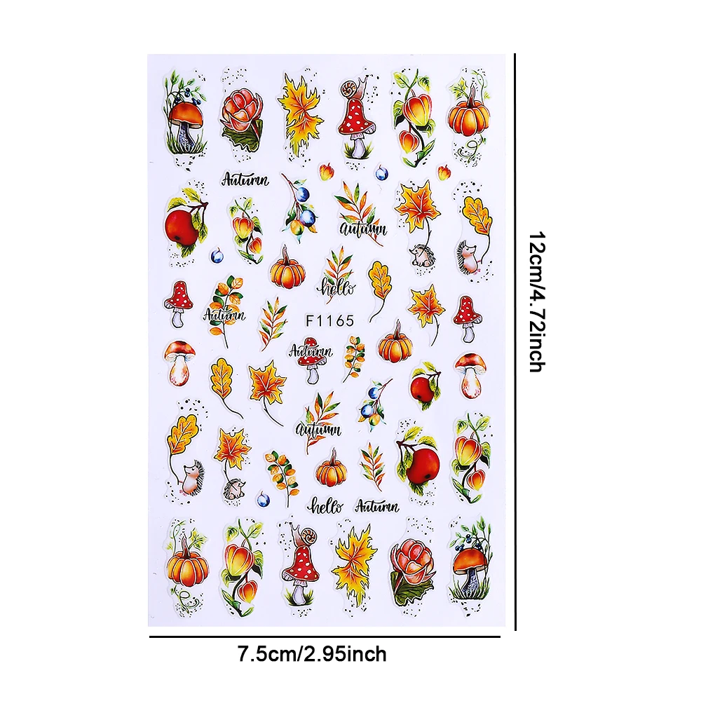 SWEET TREND-5 Stück/10 Stück Herbst-Nagelaufkleber Cartoon-Autumn-Ahornblätter-Kürbis-Elch Selbstklebende Aufkleber Halloween-Maniküre-Deko – Detail 4