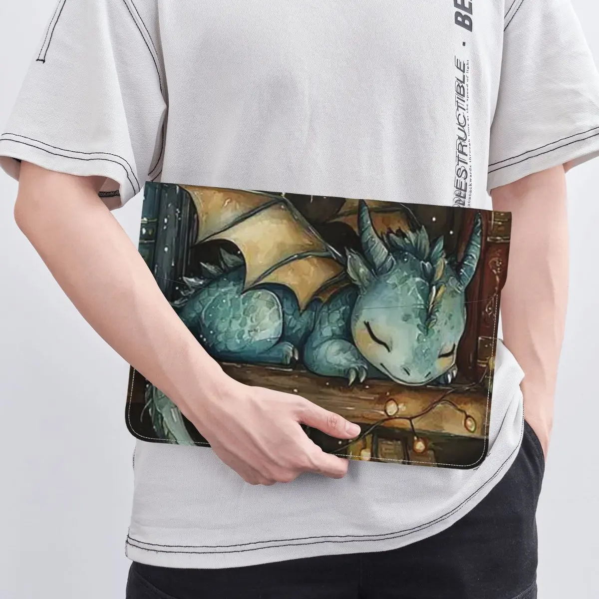 Book And Sleeping Dragon PU Leather Horizontal Laptop Sleeve Shockproof Soft Lining Notebook Case 13 Inch
