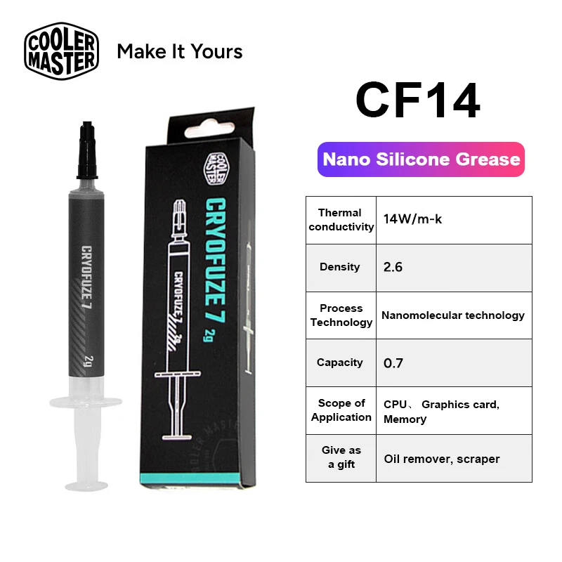 

Cooler Master Cryofuze 7 CF14 Термопаста Diamond Nano 14 Вт/мк Термопроводящая паста Силиконовая смазка ПК Ноутбук Процессор Графический процессор