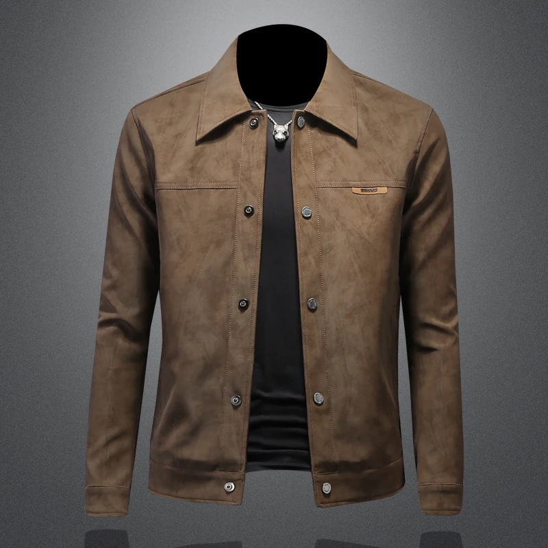 2024 autumn and winter new high-quality leather jacket single breasted slim fit jacket plus size men's leather jacket M-5XL