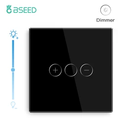 BSEED-Interrupteurs de Gradation à Écran Tactile LED, 1Gang 2 Voies, Blanc, Noir, Joli à Capteur Tactile, Rétro-Éclairage Bleu, Panneau en Verre, 10A