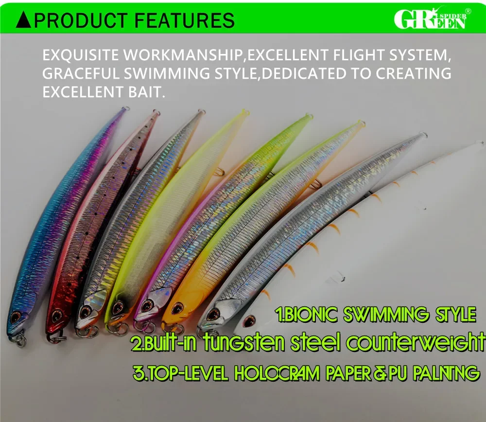 GREENSPIDER Neue Köder Bleistift Angeln Lockt Sinking 175mm/50g Köder SeaBass Barsch Lange Casting Künstliche Harten köder – Detail 2