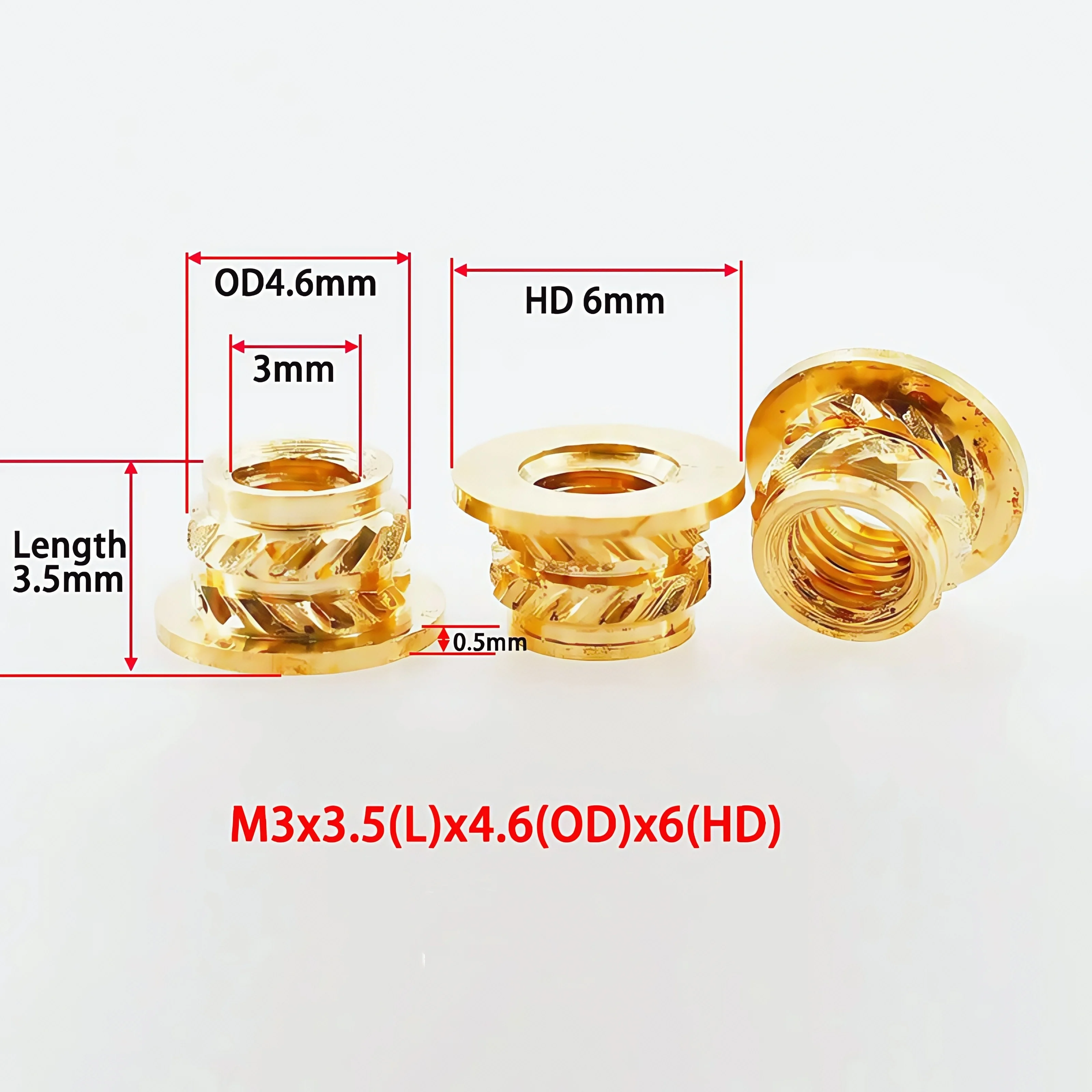 Messing-Wärmeeinsatzmutter M2 M3 M4 M5 M6 M8 Heißschmelzflanschgewinde gerändelt T-Typ Kupfer 3D-Druck Spritzguss-Formmutter
