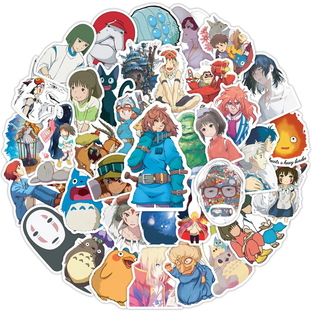 50pcs Cartoon Cute Miyazaki Hayao Spirited Away Graffiti Stickers Kid Toy Suitcase Laptop Waterproof Sticker Decoration Supplies