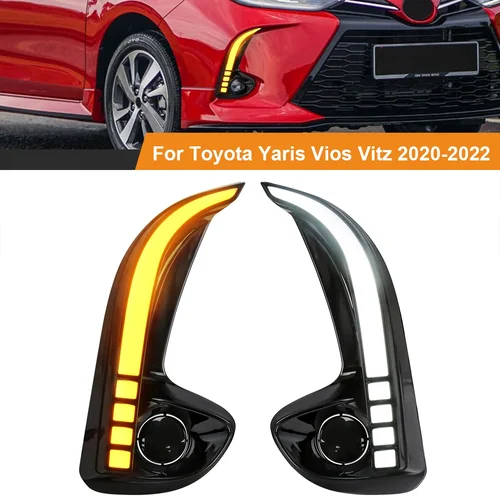 Lámpara LED antiniebla para coche, luz diurna DRL, señal de giro, Luz antiniebla de día, accesorios para Toyota Yaris Vios 2020, 2021, 2022