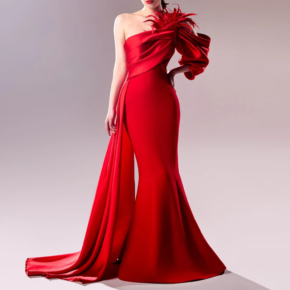 

Customized Exquisite Strapless Jersey Off The Shoulder Evening Dress Classic Straight Floor Length Party Dress Robe De