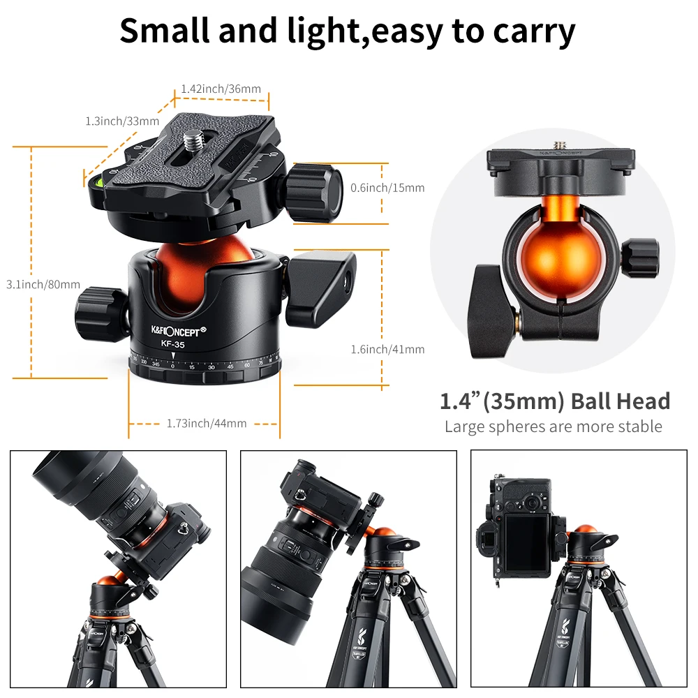 K&F Concept Professional Tripod Ball Head 360° Rotation Panoramic 1/4