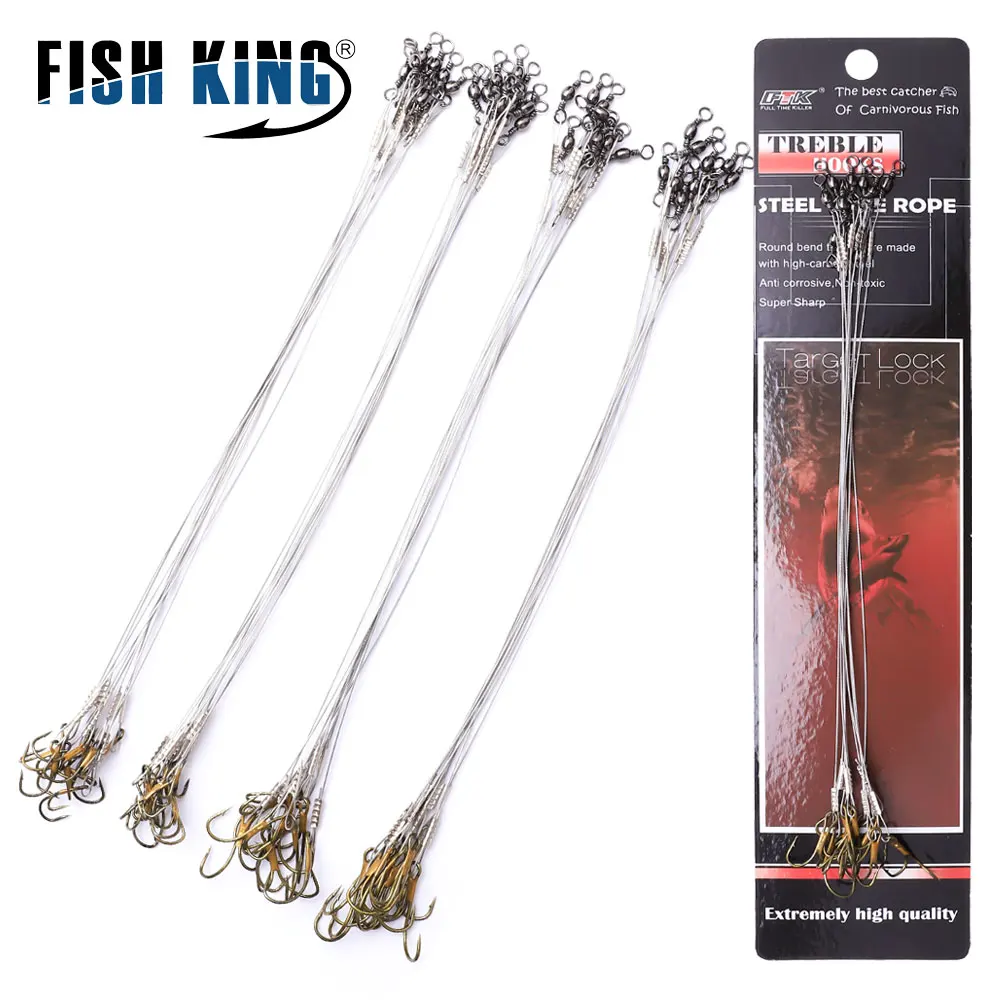 

FISH KING Anti Bite Steel Fishing Line Steel Wire Leader WIth 3/0#-6# Duple Hooks With Swivel 10Pcs/Lot Fishing Tackle Gear