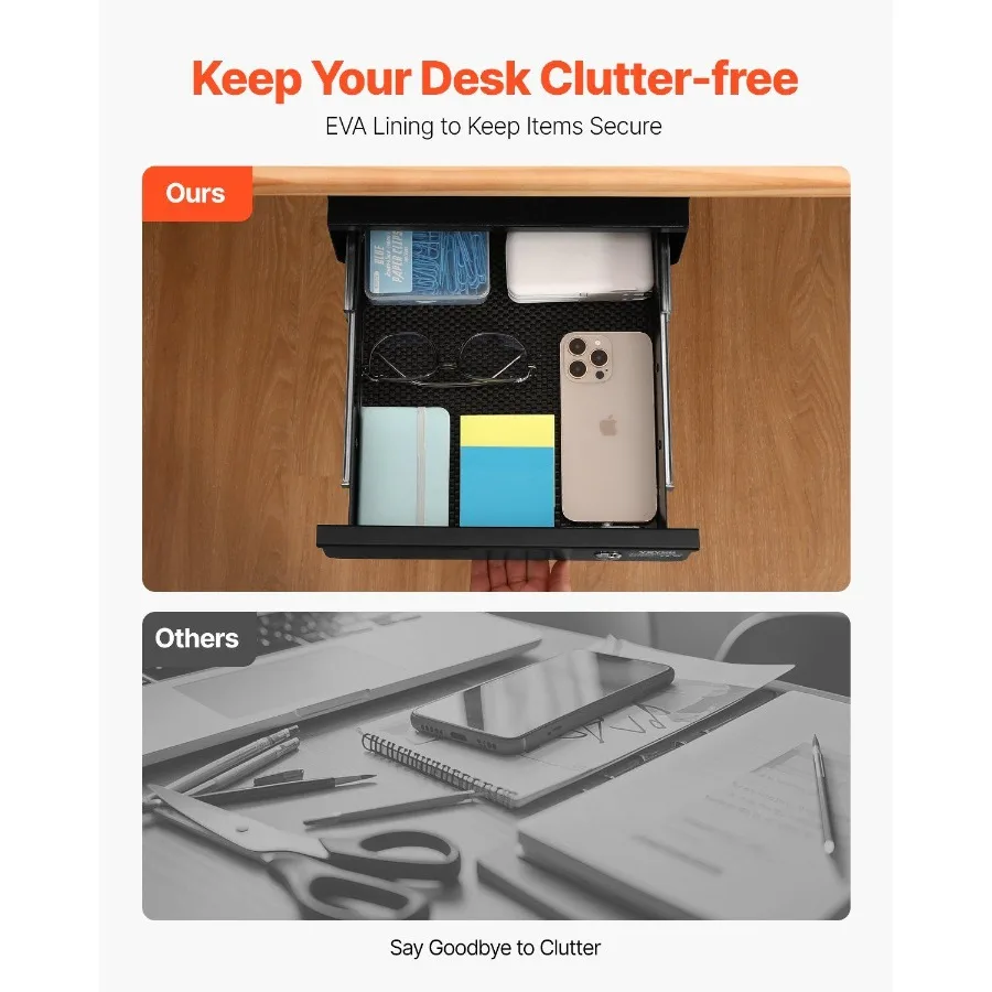 Laci Slideout Organizer Laci Bawah Meja 13 inci yang Dapat Dikunci untuk Rumah Kantor