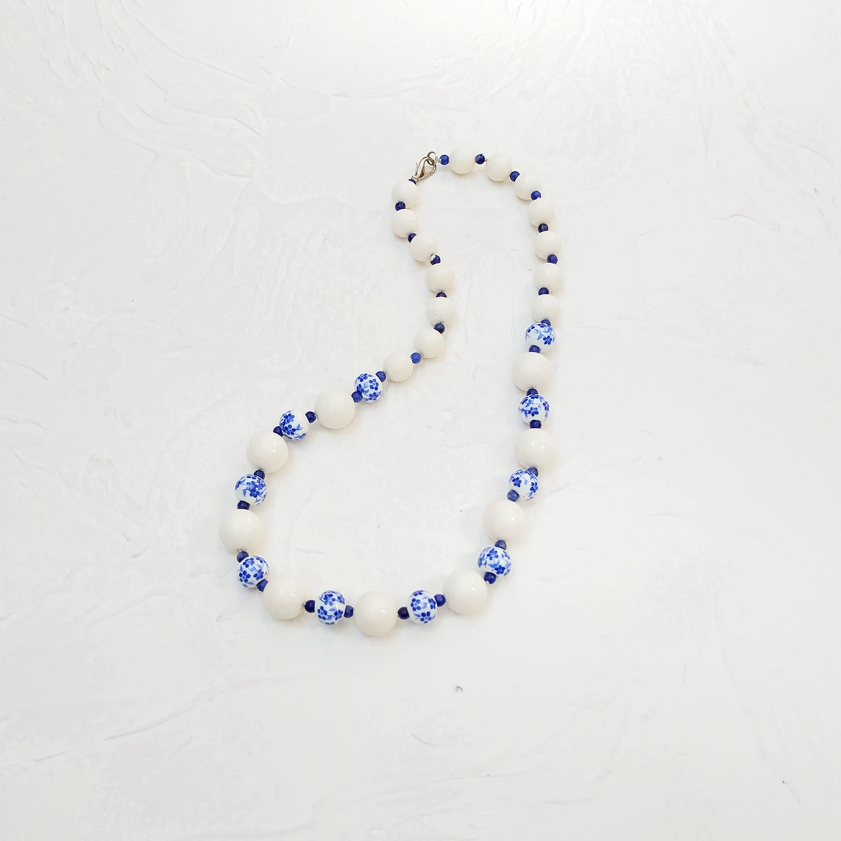 Lii Ji Blue and White Porcelain Necklace White Coral Sodalite Necklace 59cm Women Jewelry Stock Sale