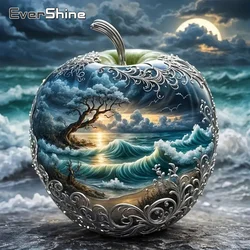 Evershine Full Round Diamond Mosaic Sunset Apple New Arrival Diamond Painting Tree Seaside Rhinestones Text Decor For Home