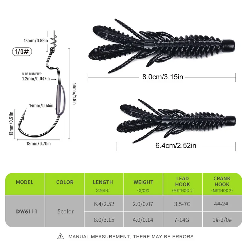 Bionic soft bait, floating shrimp Luya soft bait Ned upside down crank hook black pit bass mandarin fish soft worm fake baitRandom style
