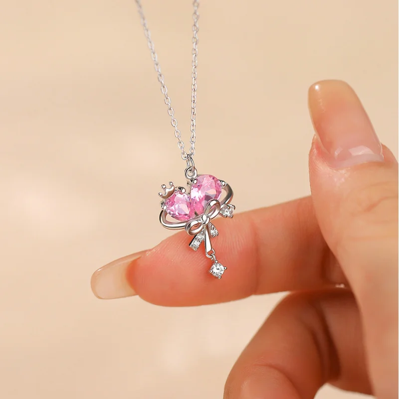 Original Star Sweetheart Necklace Female with Hearts Zircon Bow Pendants925Sterling Silver Clavicle Chain Light Luxury Fairy Sty