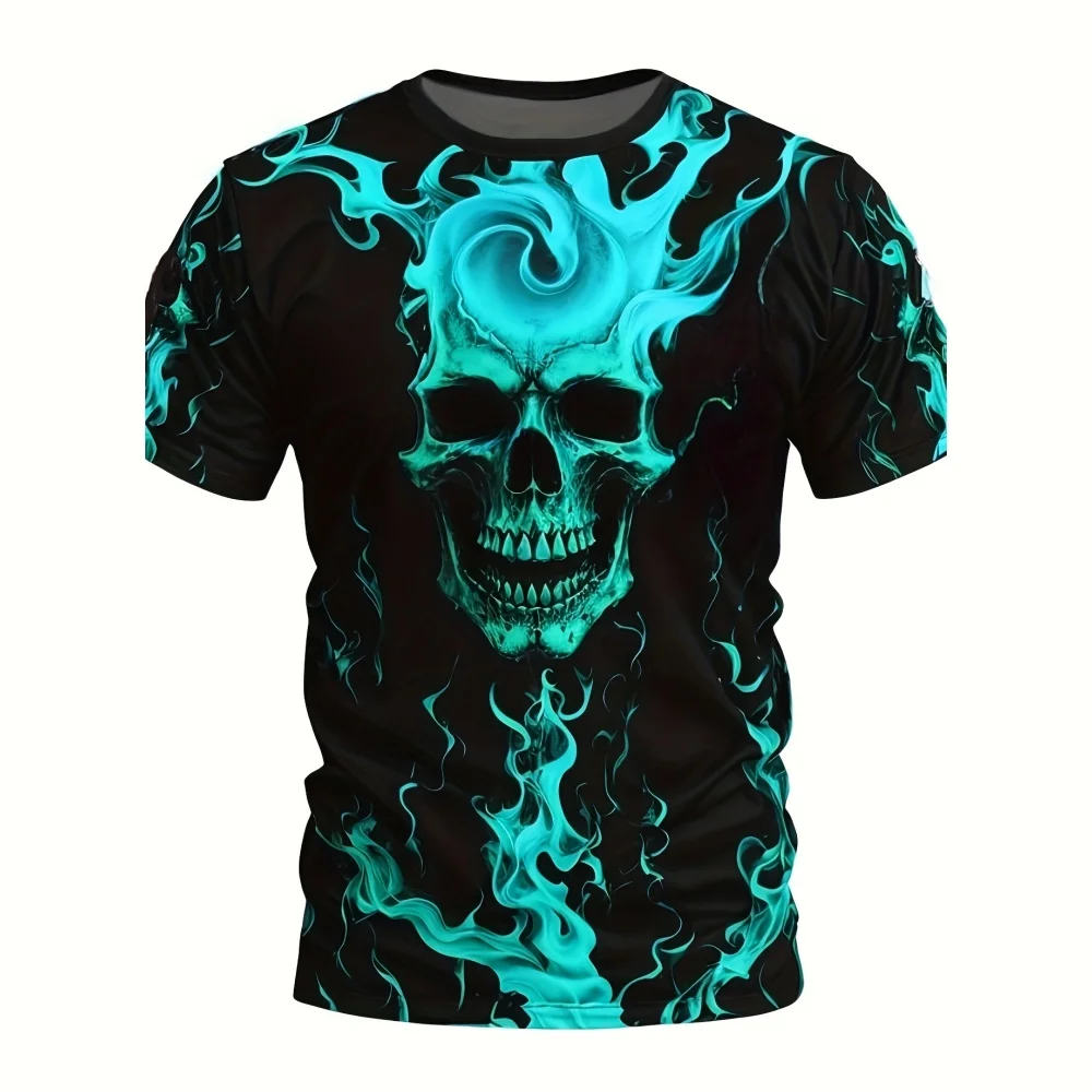 

Men's Vintage 3D Flame Skull Print T-Shirt Summer Casual Crew Neck Short Sleeve Graphic T-Shirts Tops Comfortable Men's Clothing