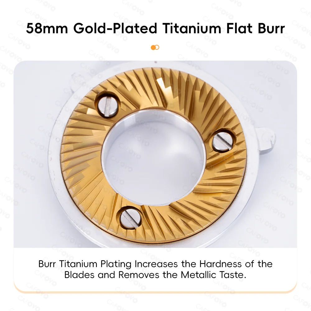 CAFOVO T58 Single Dose Espresso Grinder Anti-Static 58mm Gold-Plated Titanium Flat Burr Electric Coffee Grinder for Home Barista