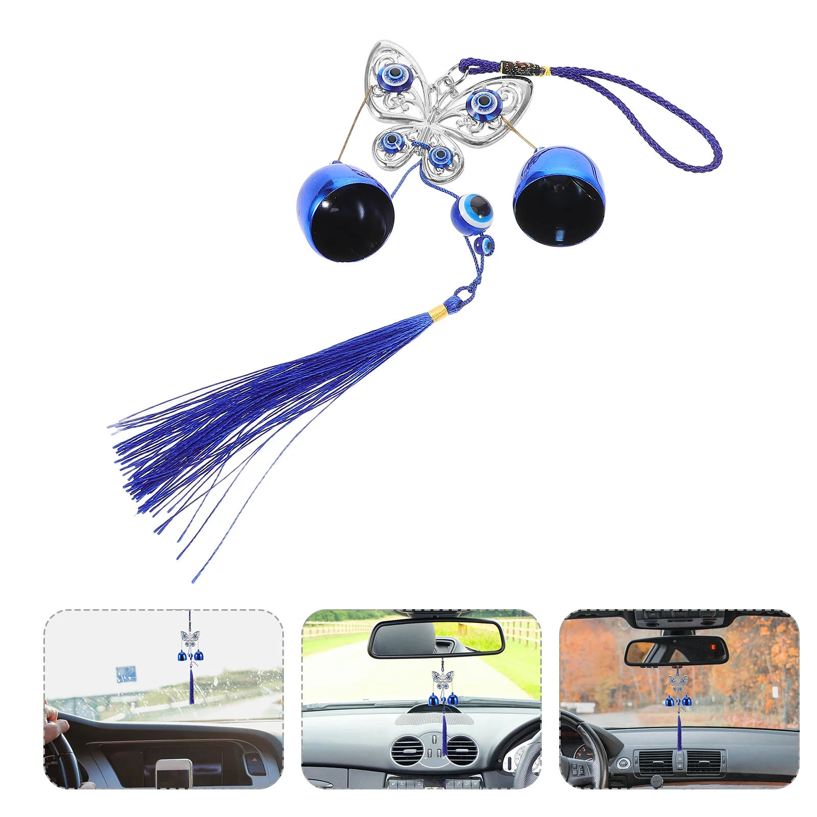 

Blue Evil Eye Car Wind Chime Hanging Ornament Tassel Metal Pendant Protective Accessory Soothing Musical Charm