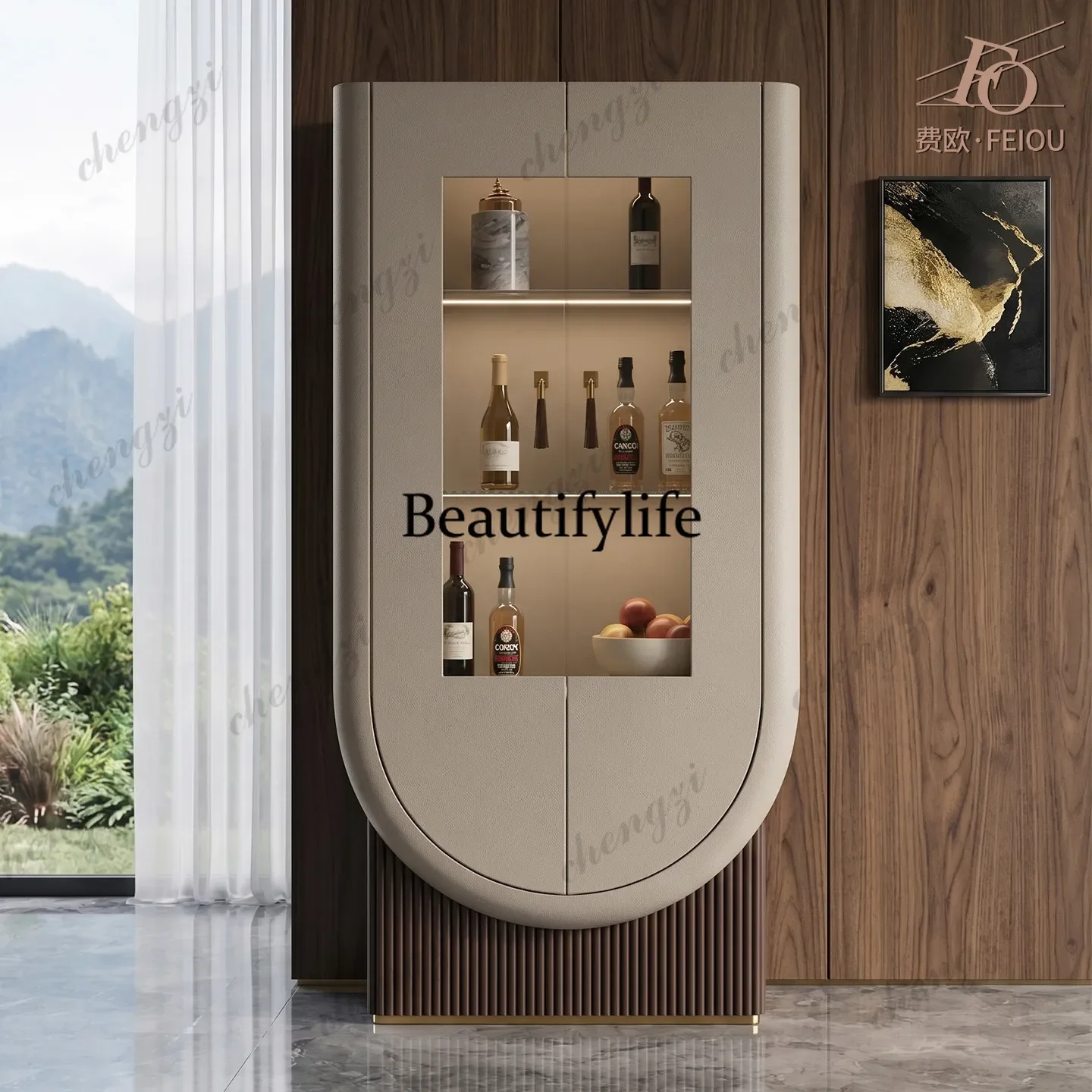Premium light luxury glass wine cabinet against the wall Customized restaurant cabinet Luxury Italian bookcase Cloakroom P182